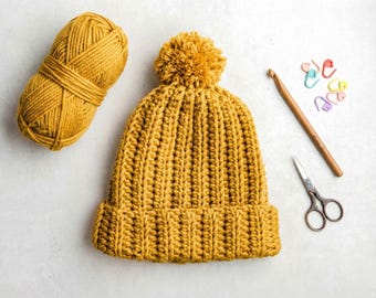 Ribbed Beanie Pattern with Pom Pom