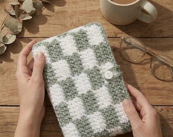 Funda de Libro a Crochet con Cuadros | Patrón PDF | Book Sleeve Crochet Pattern | Fácil y Rápido
