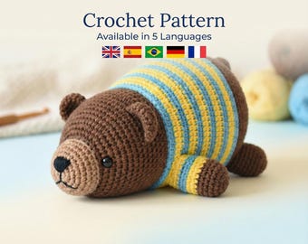 Lying Bear Crochet Pattern PDF – Beginner Amigurumi Teddy, Easy Step-by-Step, Instant Download (5 Languages)