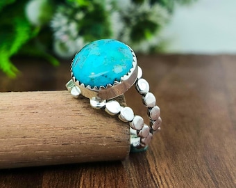 Kingman Turquoise Ring: 925 Sterling Silver Statement Promise Ring Handmade Jewelry Gift For Her