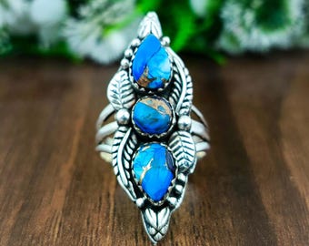 Kingman Turquoise Ring: 925 Sterling Silver Statement Handmade Jewelry Women Ring Gift For Her