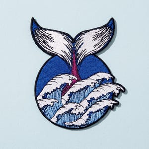 Embroidered Whale Art Patch, Iron On Ocean Wave Applique For Jacket Backpack