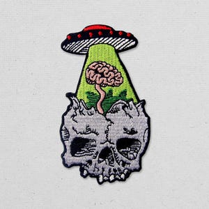 Embroidered UFO Skull Patch, Alien Art Iron On Patch For Jacket Backpack