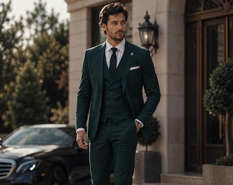 Emerald Green Men's 3 Piece Suit Custom Tailored Wedding prom groom and groomsman Suit