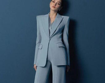 Classic Sky Blue 3pc Suit For Women Partywear, Formal & Business wear.