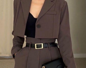 Classic Brown 2pc Suit For Women- Elegant, Modern, Partywear