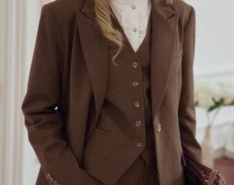 Brown Women's Suit Set - Tailored Blazer, Vest & Pants - Etsy 日本