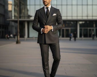 Classic Slim Fit Black Double-Breasted Suit Groom & Groomsmen