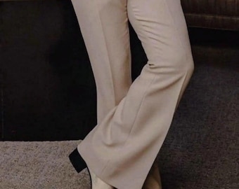Beige Bell Bottom Pants, Men's Tailored Trousers, Custom Fit