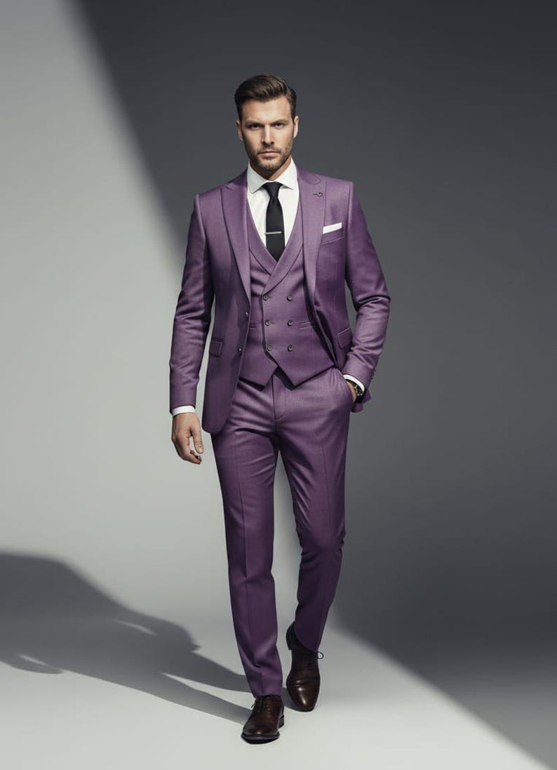 Men's purple clothing - Men's purple 3 piece suit