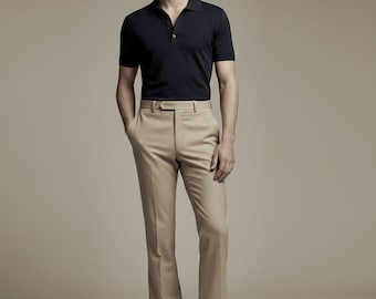 Beige Bell Bottom Pants, Men's Tailored Trousers, Custom Fit