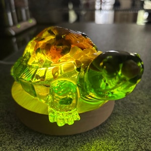 Handmade Resin Turtle with Jasper & Shell Inlay, LED Display Base Option, Ocean Decor, Crystal Turtle Figurine, Coastal Home Accent
