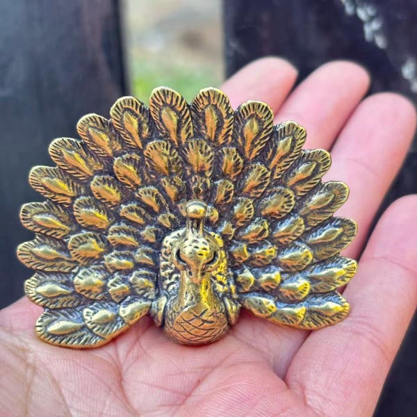 Brass Peacock Desk Statue Home Office Decor DYS179