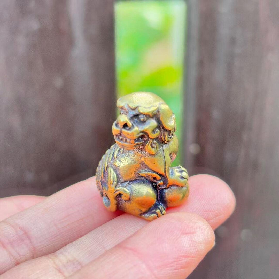 Brass Guardian Lion Handheld Solid Figurine Desk Decor Sculpture - Etsy