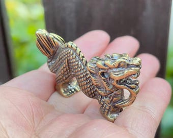 Figurka smoka z mosiądzu, solidna, w stylu chińskim, do ręki, w stylu vintage, DYS004