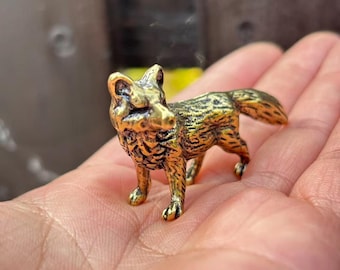2piece  Vintage Brass Fox Figurine Home Desk Decor Sculpture Random shipping