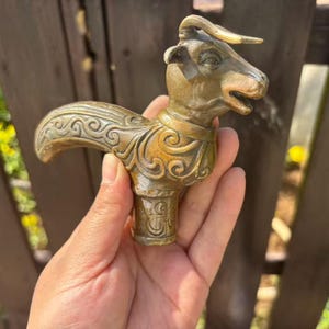 Chinese Brass Bull Head Cane Handle Carved Walking Stick Knob Replacement Craft