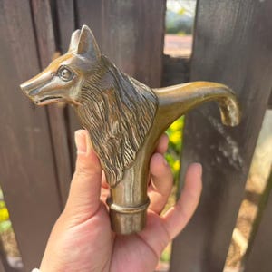 Vintage Brass Wolf Head Cane Handle Non Slip Walking Stick Knob Hiking Staff Decor