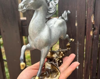 Brass Unicorn Figurine Gilded Painted Office Desk Prosperity Decor