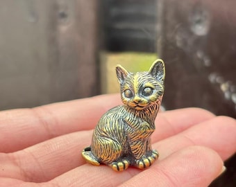 2piece Vintage Brass Sitting Cat Figurine Home Decor Random shipping