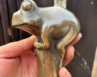 Vintage Brass Frog Head Walking Stick Handle Anti Slip Grip DYS283