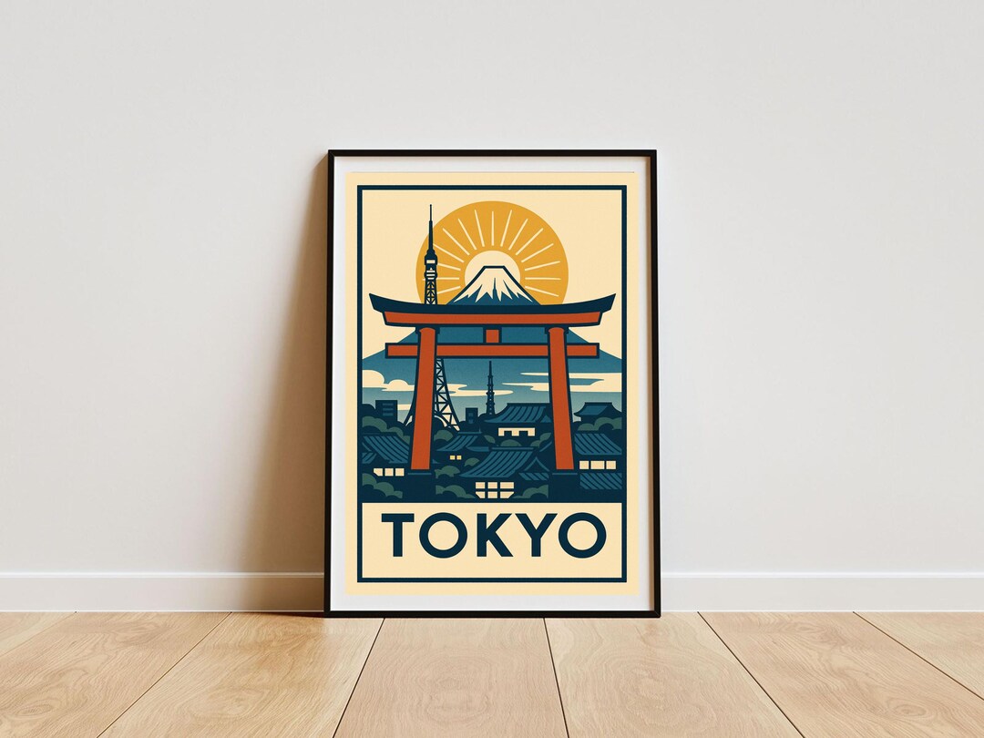 Tokyo Travel Poster - Art Deco Torii Gate & Mount Fuji Print, Japan ...