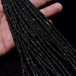 AAA Ethiopian Black Opal Smooth Rondelle Beads | Black Opal Rondelle Beads | Welo Fire Opal Beads | Opal Plain Beads | Black Opal Beads