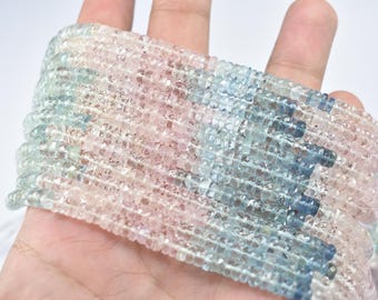 Perline sfaccettate a forma di pneumatico in acquamarina di prima qualità / Perline in acquamarina e morganite naturali / Perline in acquamarina multicolore / Perline in acquamarina