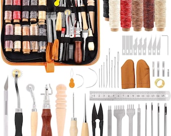 Leather Crafting Tool Kit, Stitching, Punch, Awl, Groover (46 PCS)