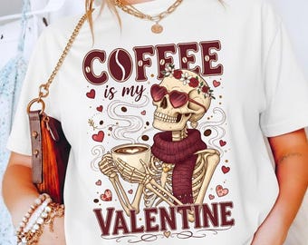 Koffie Valentijn grappig skeletontwerp voor vrouwen tanktop, shirt koffie is mijn Valentijn, Valentijnsdag cadeau voor haar, koffieliefhebber Tee
