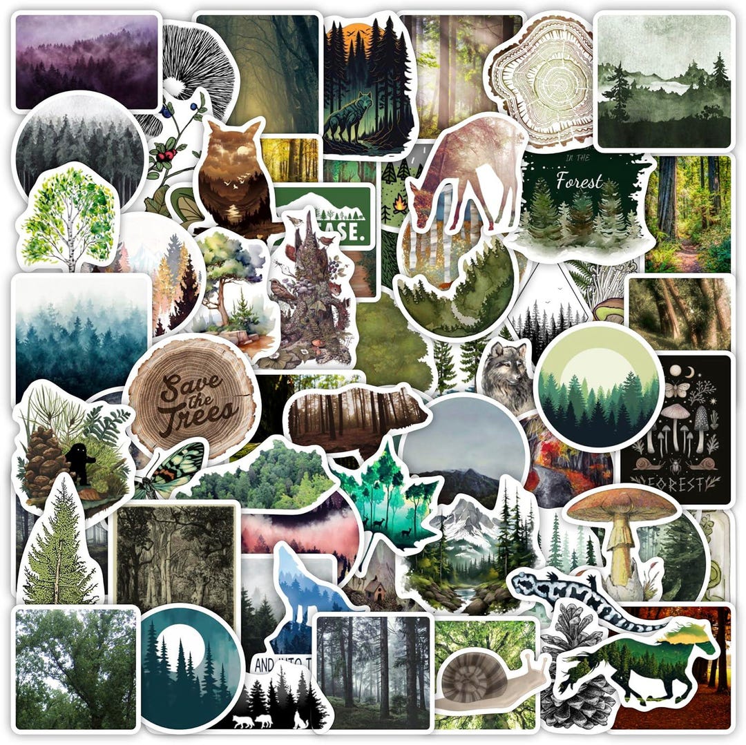 60pcs Forest Stickers , Waterproof Vinyl Decals for Water Bottle and ...