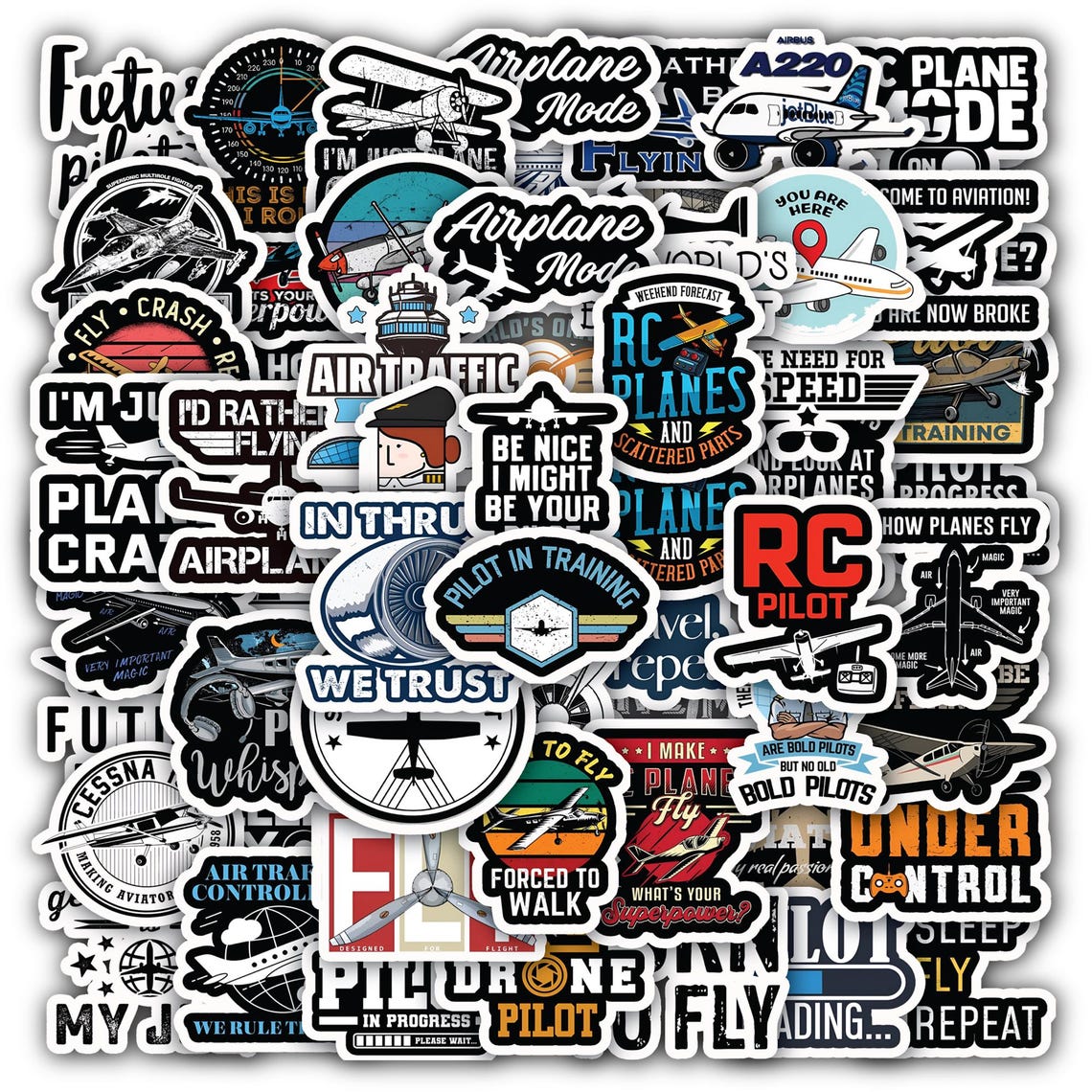 Aviation Pilot Sticker Sheet- Decals for Laptop, Water Bottle 40 Piece ...