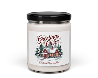 Vintage Christmas Postcard Candle | 9oz Soy Jar, Retro Holiday Card Design