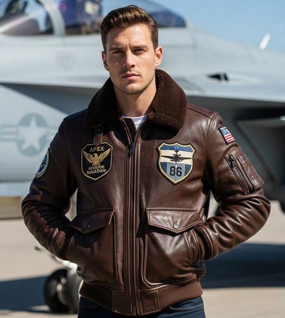 Aviator Bomber Jacket Leather With Embroidered Patches - Etsy