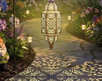 Hanging Solar Lights Outdoor Garden Decor Moroccan Solar Lantern Metal Waterproof for Patio