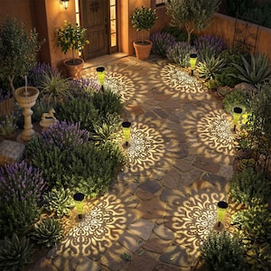 6 Pack Mandala Solar Garden Lights: Decorative Outdoor Pathway Lighting (Warm Light)