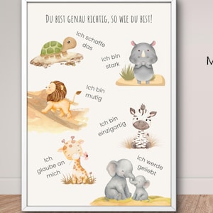 Affirmationsposter Kinder Safari Edition A2, A3, A4 | Mutmach Poster Kinderzimmer | Wanddeko Kinder | Digitaler Download