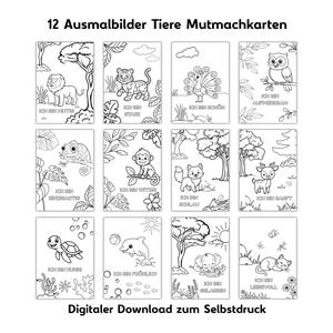 12 målarbilder med djur för barn med affirmationer | PDF-nedladdning A4 och A5 | Affirmationskort att färglägga | Stärker barn