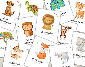 12 cartes d'encouragement avec des animaux pour enfants (PDF à imprimer | A5 et A6) | Cartes d'affirmation | Motivation et estime de soi | Cadeau