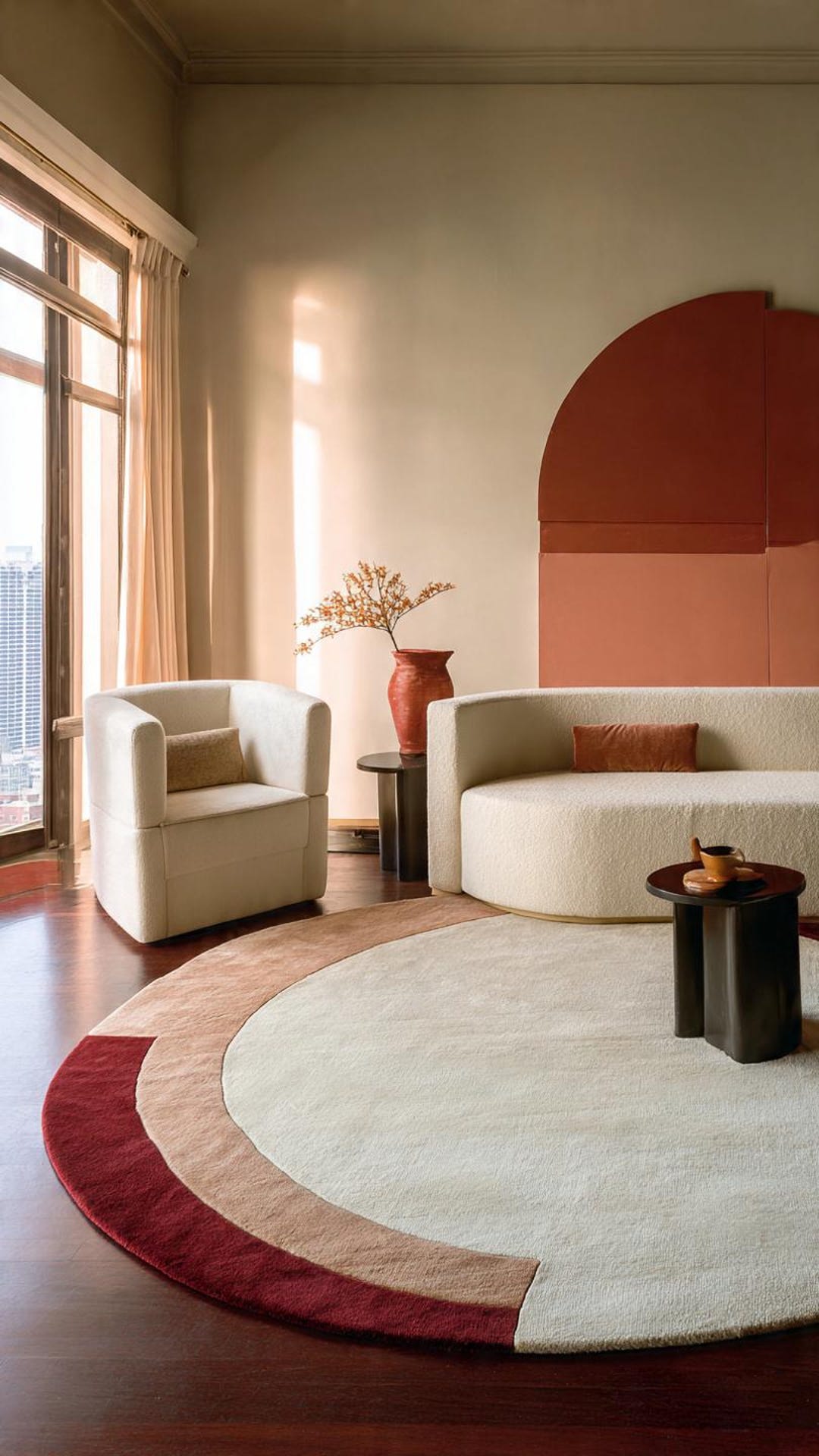 Hand-tufted Round Wool Rug 8x8ft Modern Abstract Beige Red Carpet ...