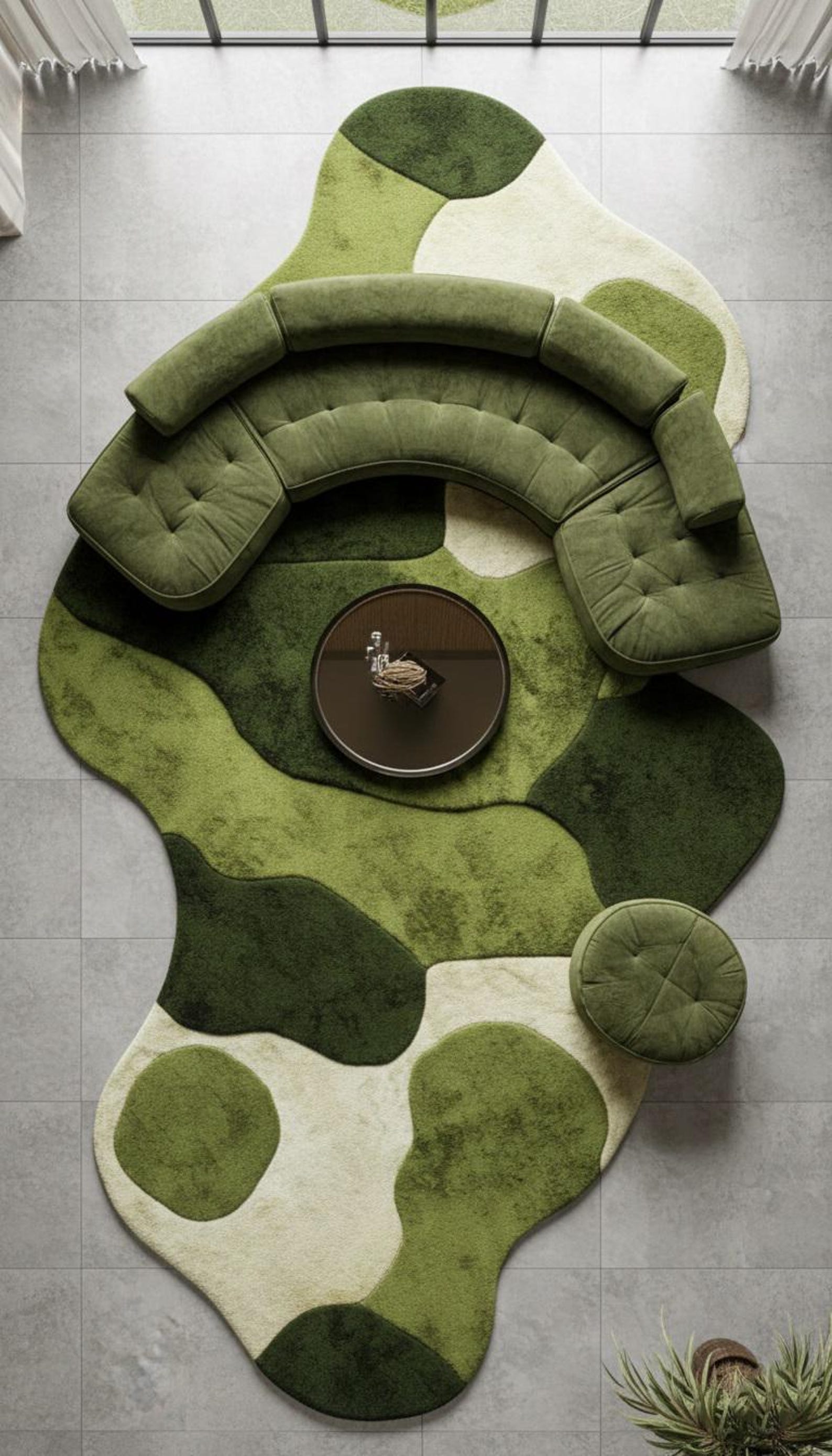 Moss Green Hand-tufted Abstract Wool Rug | Organic Shape Modern Area ...