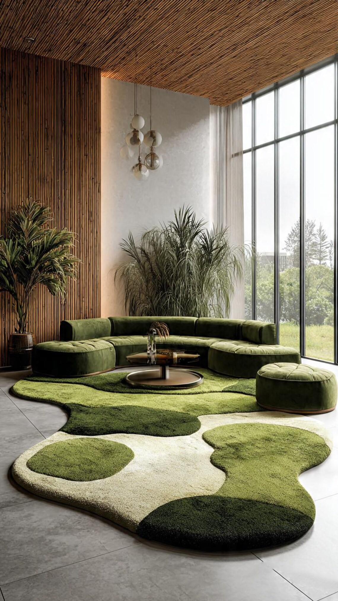 Moss Green Hand-tufted Abstract Wool Rug | Organic Shape Modern Area ...