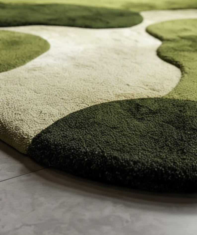 Moss Green Hand-tufted Abstract Wool Rug | Organic Shape Modern Area ...