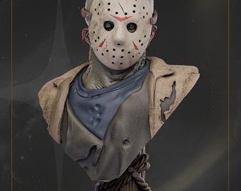 Hand-Painted Jason Voorhees Resin Bust | 3D Printed Horror Movie Collectible | Deluxe Friday the 13th Statue