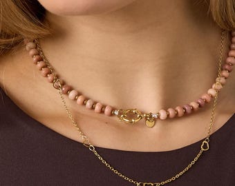 Naturstein Perlen Halskette - Hämatit und Stahl Lässige Eleganz | Einfacher Alltagsstil