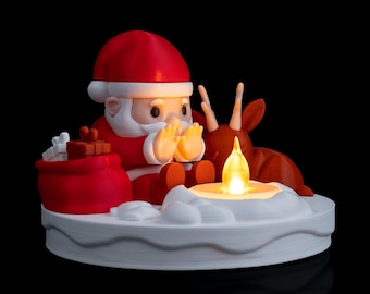 Jultomtebrasa-lampa - Juldekoration med LED-ljus, Mysig nattlampa, Söt jultomte- och renpresent, Julbordsdekoration