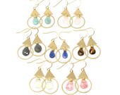 Ward teardrop gemstone earrings, brass, tiger eye brown, blue kyanite, opalite, neutral, under 30, natural, nature, for her
