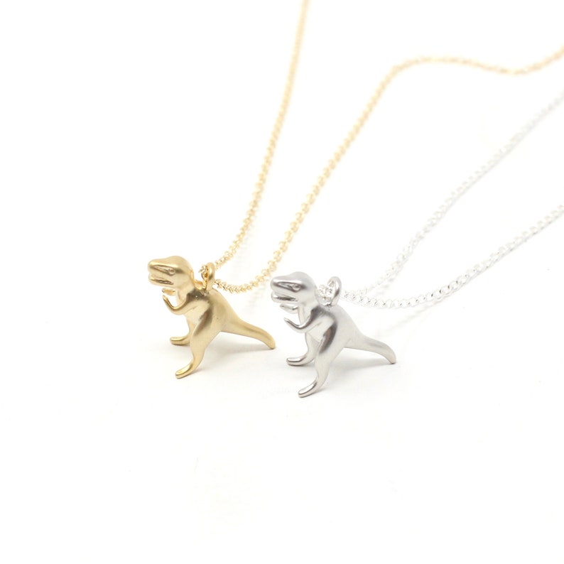 Dinosaur Charm Necklace Gold Silver Short Modern Dino Playful Nature Lover Gift For Her Birthday Summer image 3