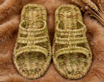 Handwoven Ramie Slippers, Unisex Summer Slides, Breathable Natural Fiber Shoes