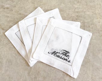 Personalized Cocktail Napkins, Custom Embroidered Napkins, Monogram Napkins, Wedding Napkins, Bridal Shower Gift, Linen Cocktail Napkins